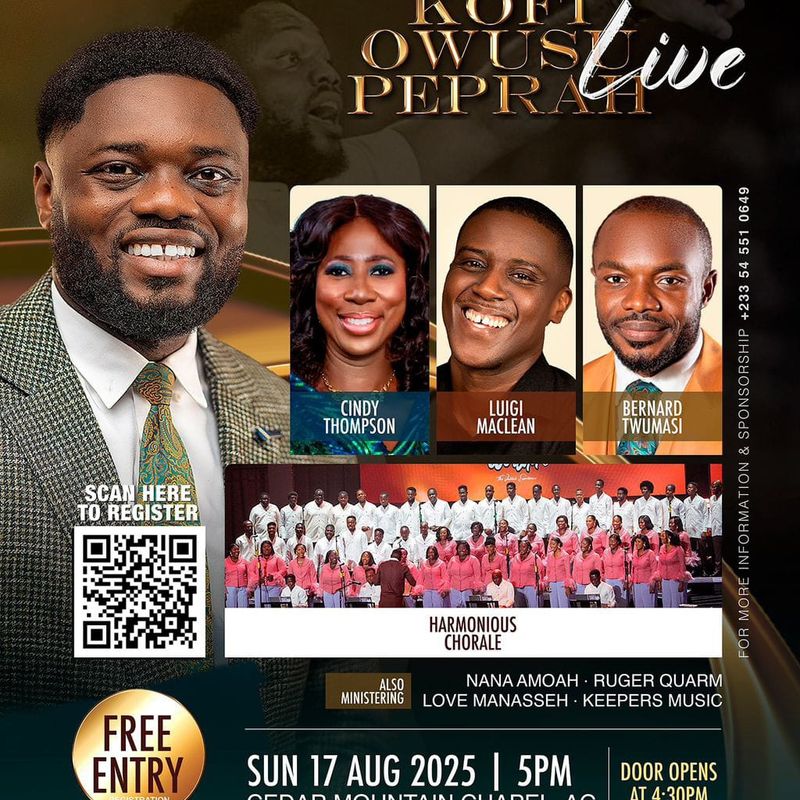 Kofi Owusu Peprah sets the stage for a free live worship concert at Cedar Mountain Chapel