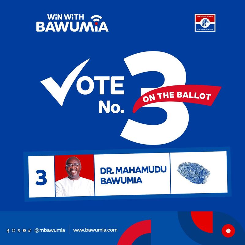 Dr Bawumia picks number 3 slot on NPP presidential primary ballot