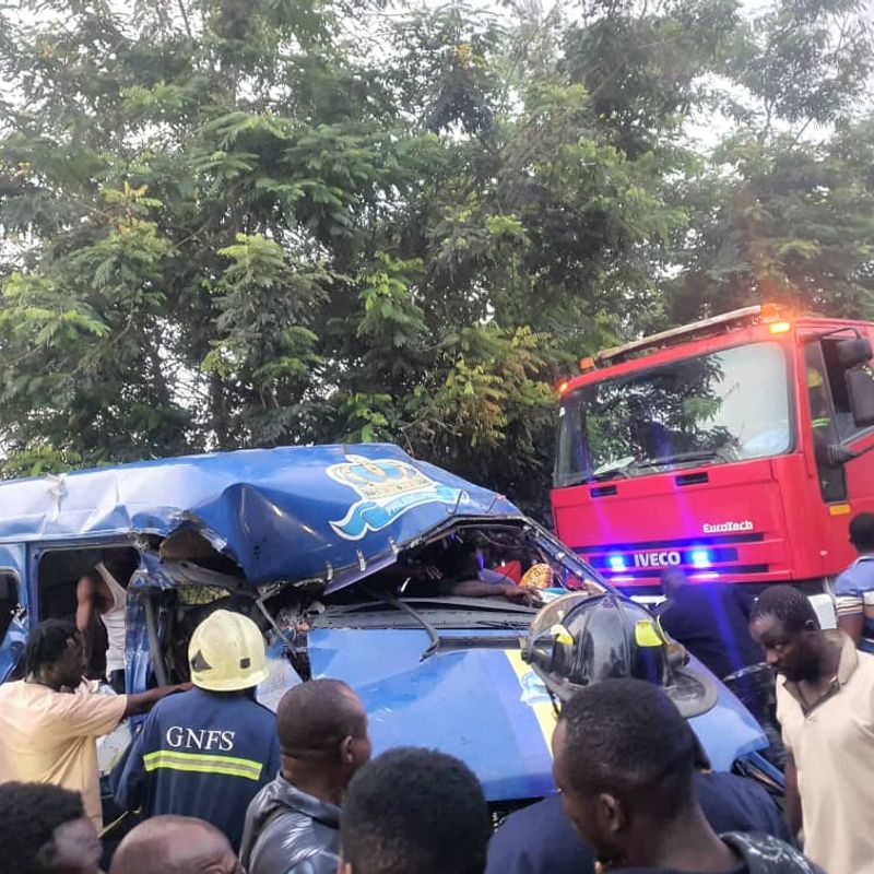Konongo: 5 feared dead, 11 injured as sprinter bus collides with stationed tipper truck