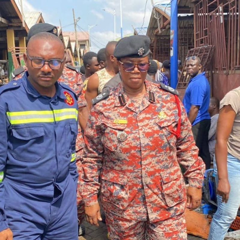 Central Regional fire commander inspects fire site at Kasoa market